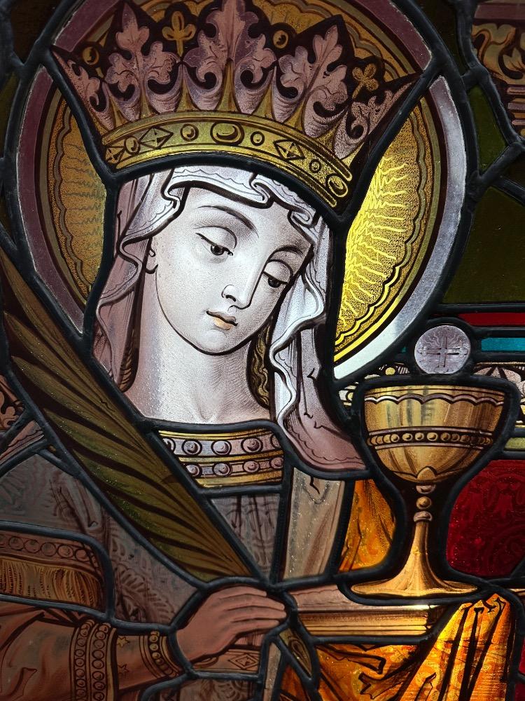 Pair Gothic - Style Stained Glass Windows St. Barbara & St. Catherine Of Antiochia. Architect Molenaar