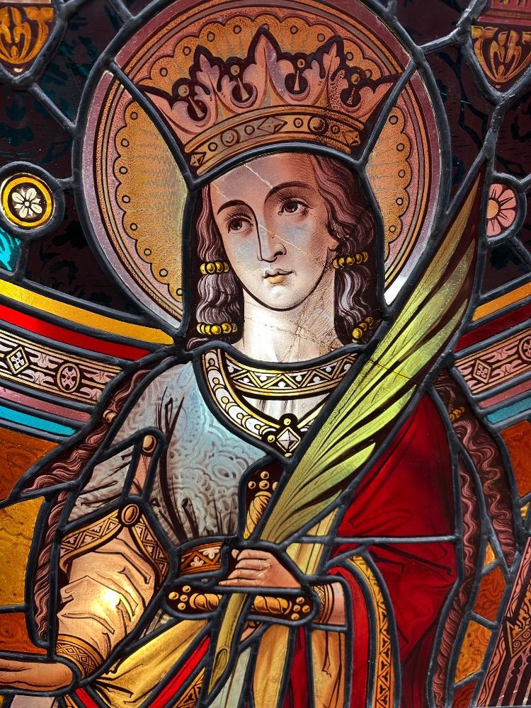 Pair Gothic - Style Stained Glass Windows St. Barbara & St. Catherine Of Antiochia. Architect Molenaar