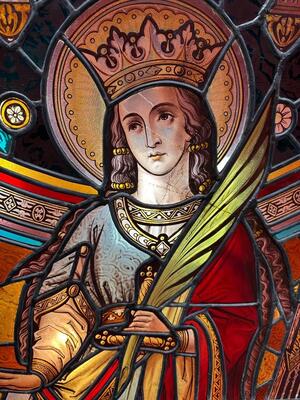 Stained Glass Windows St. Barbara & St. Catherine Of Antiochia. Architect Molenaar style Gothic - Style en Glass, Jesuit - Church Groningen - Netherlands 19 th century ( Anno 1888 )