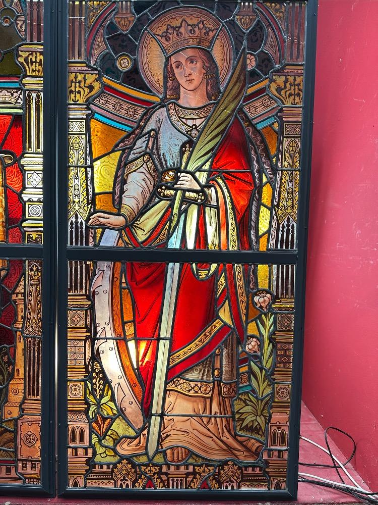 Pair Gothic - Style Stained Glass Windows St. Barbara & St. Catherine Of Antiochia. Architect Molenaar