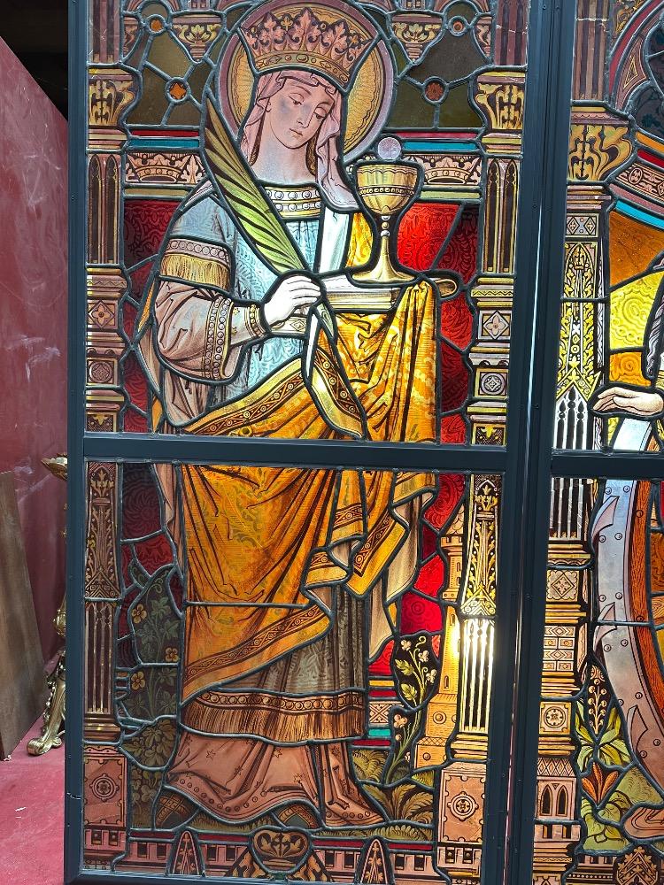 Pair Gothic - Style Stained Glass Windows St. Barbara & St. Catherine Of Antiochia. Architect Molenaar
