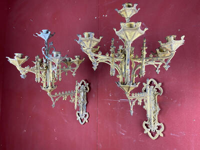 Unrestored Wall Candle Holders style Gothic - style en Bronze Gilt, France 19 th century ( Anno 1865 )