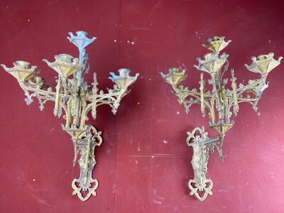 Unrestored Wall Candle Holders style Gothic - style en Bronze Gilt, France 19 th century ( Anno 1865 )