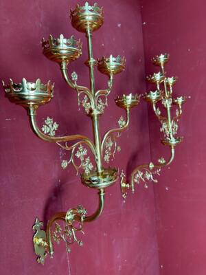 Wall - Candle Holders style Gothic - Style en Brass / Bronze / Polished and Varnished, Belgium  19 th century ( Anno 1885 )