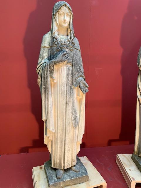 Pair  Handcarved Sandstone St. Joseph Statue With Child & St. Mary Statues.