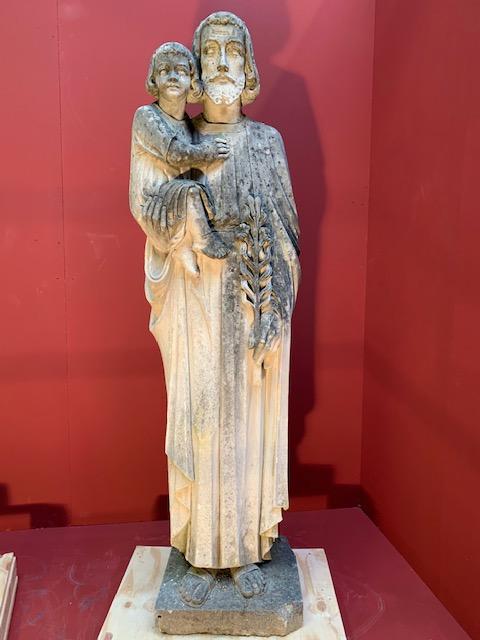 Pair  Handcarved Sandstone St. Joseph Statue With Child & St. Mary Statues.