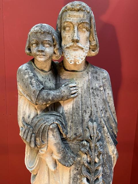 Pair  Handcarved Sandstone St. Joseph Statue With Child & St. Mary Statues.