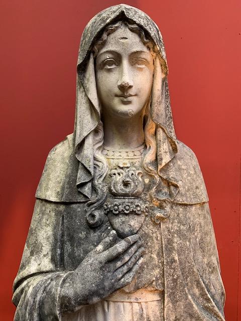 Pair  Handcarved Sandstone St. Joseph Statue With Child & St. Mary Statues.