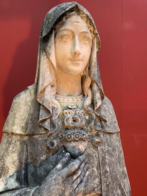 Pair  Handcarved Sandstone St. Joseph Statue With Child & St. Mary Statues.