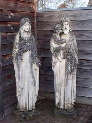 Handcarved Sandstone St. Joseph With Child & St. Mary Statues. en hand-carved sandstone, Dutch 19th century ( anno 1875 )