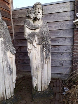 Handcarved Sandstone St. Joseph With Child & St. Mary Statues. en hand-carved sandstone, Dutch 19th century ( anno 1875 )