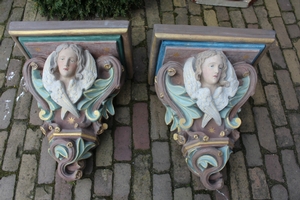 Hanging Wall Pedestals en plaster polychrome, France 19th century