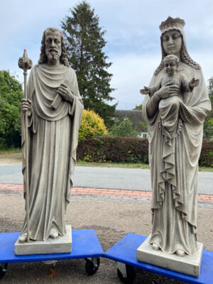 St. Mary & Joseph Statue Signed: J.P. Maas & Zn Haarlem style Jugendstil en Hand - Carved Sandstone , Haarlem Netherlands 20 th century ( Anno 1925 )