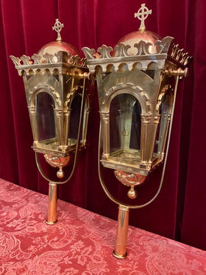 Lanterns en Brass / Bronze / Polished and Varnished / Glass, Belgium  19 th century