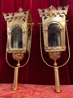 Lanterns en Brass / Bronze / Polished and Varnished / Glass, Belgium  19 th century