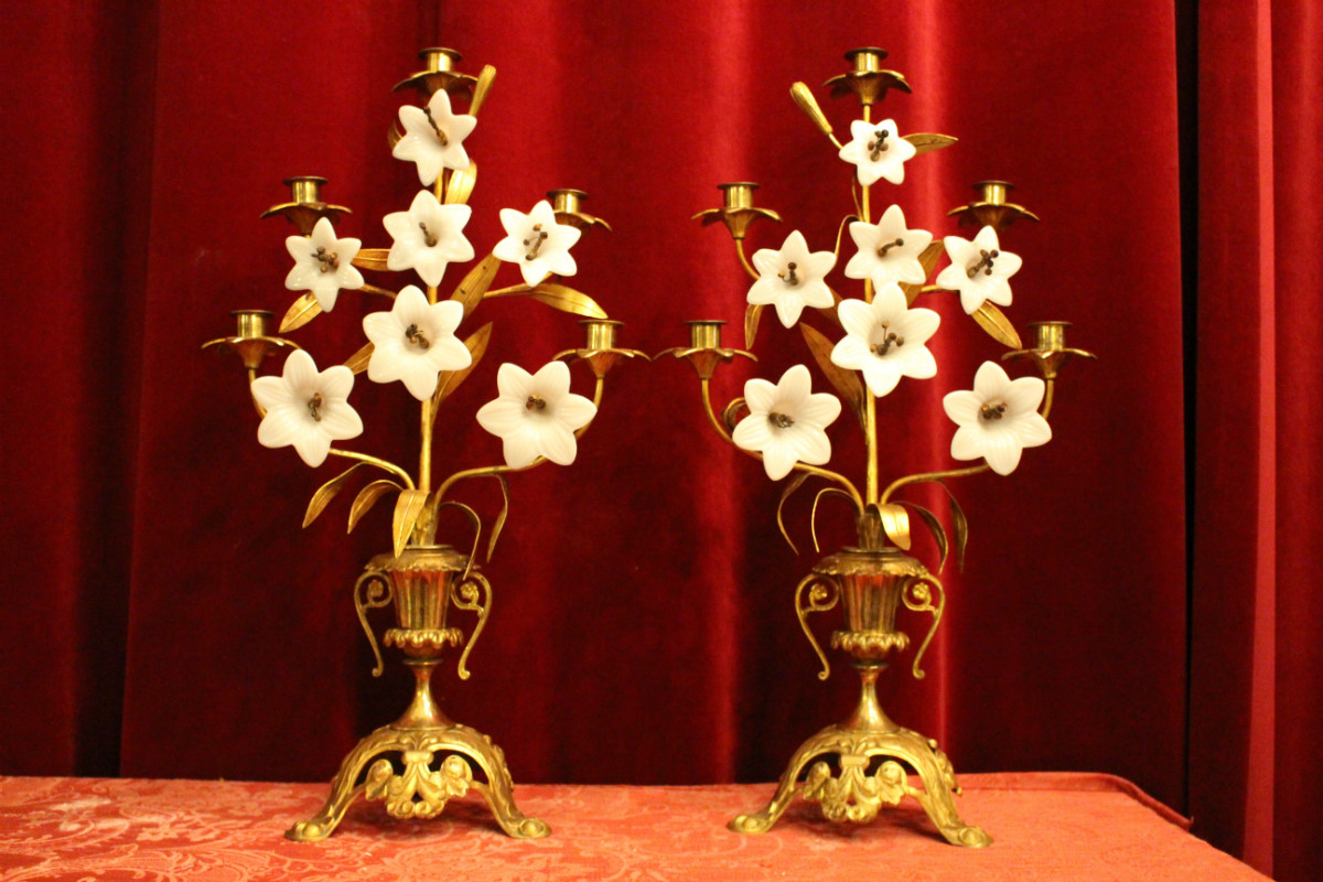 Pair  Lilies Candle Holders