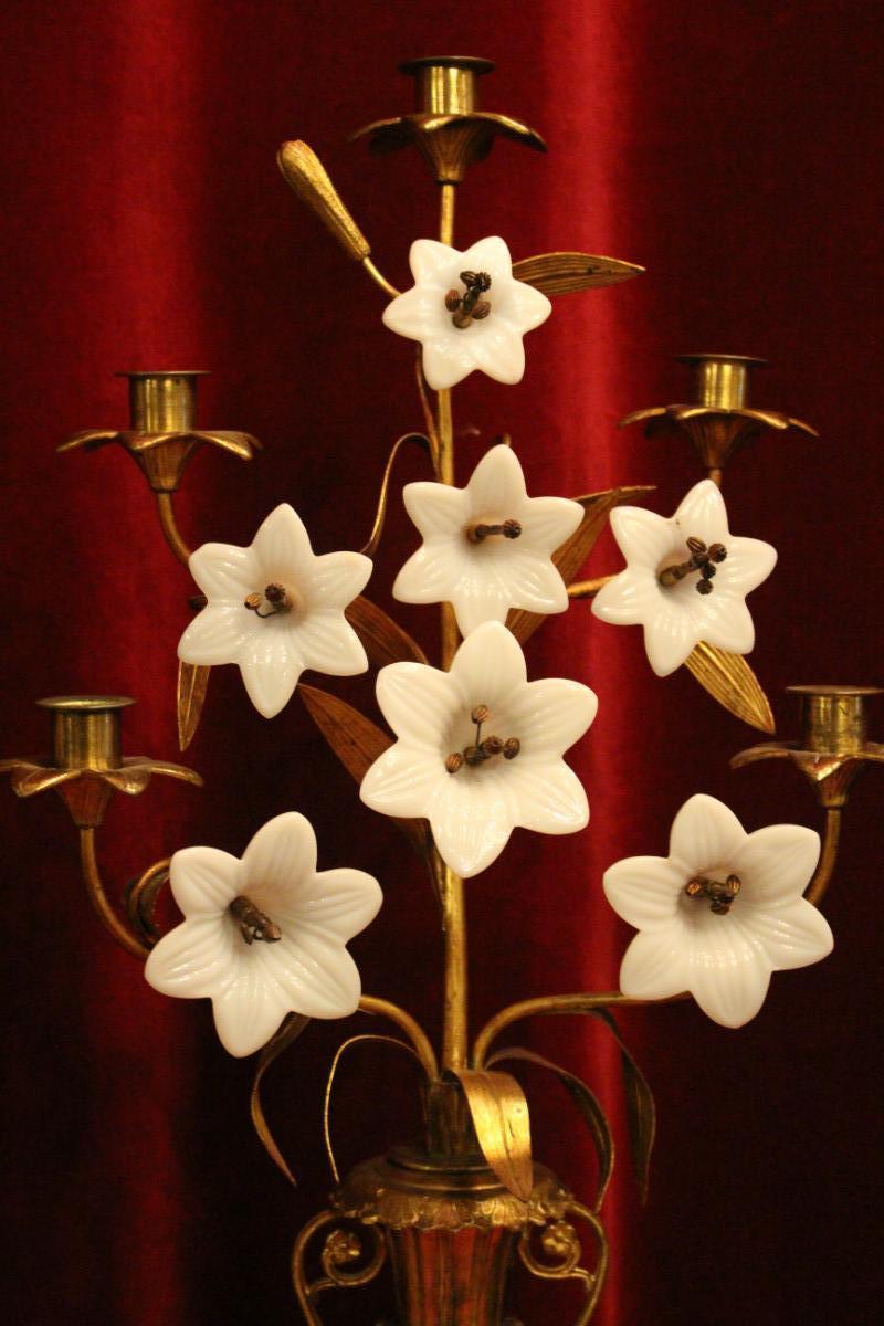 Pair  Lilies Candle Holders