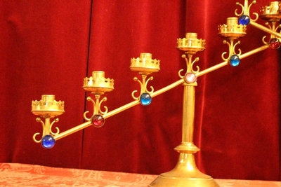 Matching Candle Holders en Brass / Stones, Belgium 20th century ( anno 1910 )