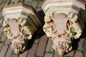 Matching Hanging Pedestals en plaster polychrome, Belgium 19th century