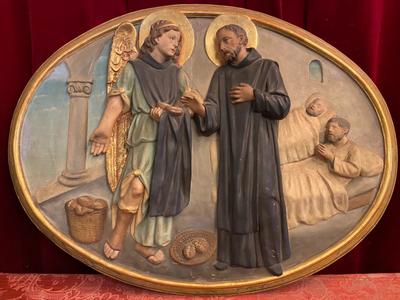 Matching Plaster Reliefs Imagination Father Damien  en Plaster polychrome, Belgium 20 th century ( Anno 1925 )