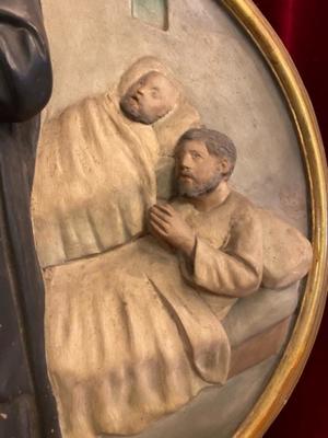 Matching Plaster Reliefs Imagination Father Damien  en Plaster polychrome, Belgium 20 th century ( Anno 1925 )