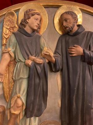 Matching Plaster Reliefs Imagination Father Damien  en Plaster polychrome, Belgium 20 th century ( Anno 1925 )