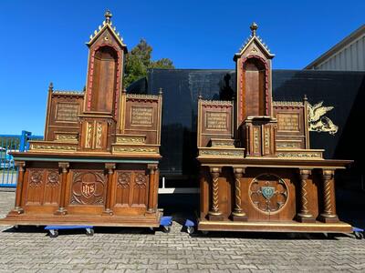 High Quality Pair Of Neoclassical Roman-Gothic-Style Side-Altars. Including The Original Altar-Stones ! style Neo Classicistic - Gothic - Style en Oak wood, Belgium  19 th century