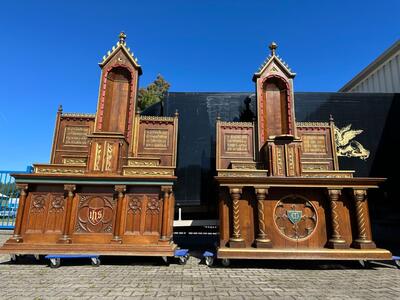 High Quality Pair Of Neoclassical Roman-Gothic-Style Side-Altars. Including The Original Altar-Stones ! style Neo Classicistic - Gothic - Style en Oak wood, Belgium  19 th century