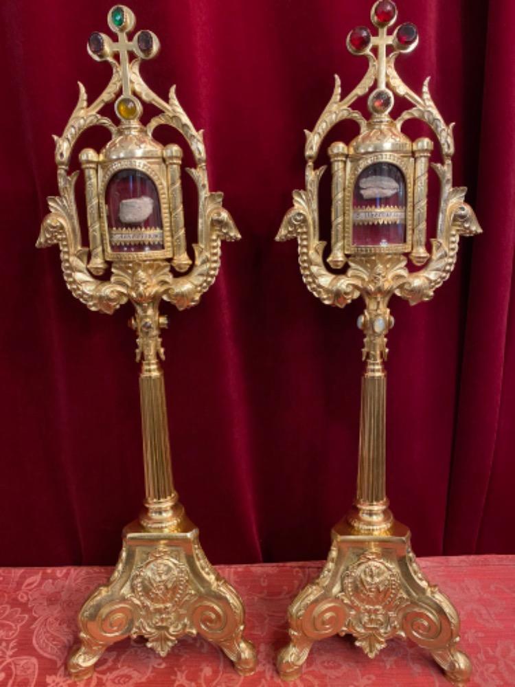 Pair  Neo Classicistic Reliquaries - Relics Ex Ossibus St. Ubertus M. St. Auxentius M.