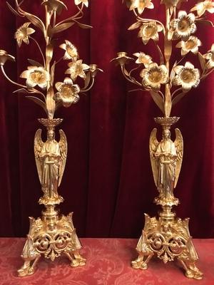Lilies Candle Holders style NEO-CLASSISISTIC en Brass / Bronze / Polished and Varnished, France 19th century ( anno 1875 )