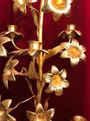 Lilies Candle Holders style NEO-CLASSISISTIC en Brass / Bronze / Polished and Varnished, France 19th century ( anno 1875 )