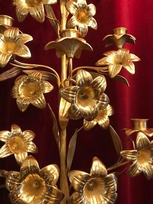 Lilies Candle Holders style NEO-CLASSISISTIC en Brass / Bronze / Polished and Varnished, France 19th century ( anno 1875 )