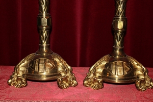 Candle Sticks style neo classisistical en Brass / Bronze, Belgium 20th century