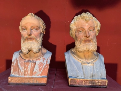 Of Busts St. Peter & St. Paul en Terra-Cotta polychrome, France 19th century