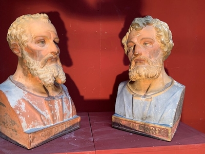 Of Busts St. Peter & St. Paul en Terra-Cotta polychrome, France 19th century
