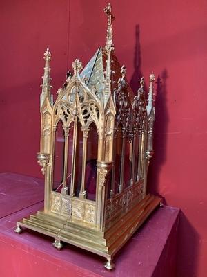 Two Large Matching Full Bronze Wall-Reliquaries To Compose To One Double-Sided Reliquary style Gothic - style en Bronze / Polished and Varnished, France  19th century ( anno 1875 ) the measures concern the total reliquary