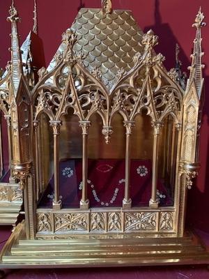 Two Large Matching Full Bronze Wall-Reliquaries To Compose To One Double-Sided Reliquary style Gothic - style en Bronze / Polished and Varnished, France  19th century ( anno 1875 ) the measures concern the total reliquary