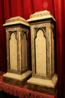 Pedestals  Wood / Polychrome (Marbled) Gothic Style en wood Marbled, Belgium 19th century ( anno 1850 )