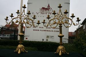 Candle Holders style Romanesque en Bronze / Gilt, France 19th century