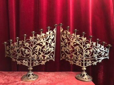 Candle Holders style Romanesque en Bronze / Gilt, France 19th century ( anno 1875 )