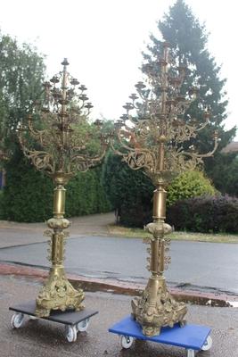 Candle Holders style Romanesque en Bronze / Gilt, France 19th century