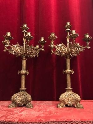 Candle Holders style Romanesque en Bronze / Gilt, France 19th century