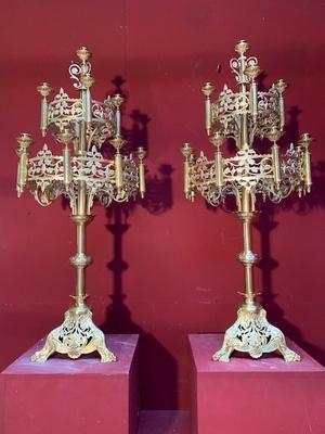 Candle Holders style Romanesque en Bronze / Polished and Varnished, France 19th century