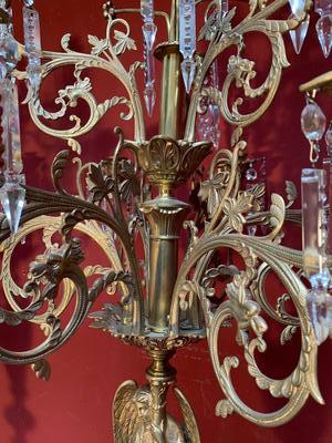 Candle Holders style Romanesque en Brass / Bronze / Gilt / Glass , France 19th century