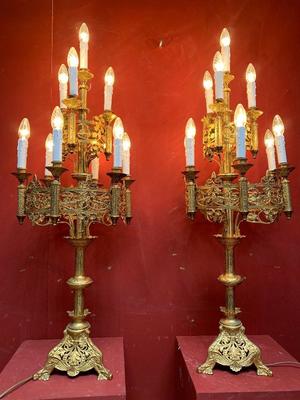 Candle - Holders style Romanesque en Bronze / Gilt, France 19th century ( anno 1875 )