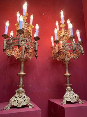 Candle - Holders style Romanesque en Bronze / Gilt, France 19th century ( anno 1875 )