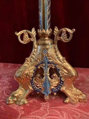 Candle Holders style Romanesque en Brass / Bronze / Gilt, France 19th century ( anno 1890 )