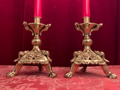 Candle Holders style Romanesque en Bronze / Gilt, France 19th century