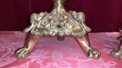 Candle Holders style Romanesque en Bronze / Gilt, France 19th century