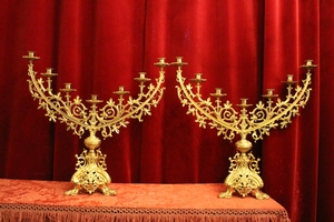 Candle - Holders style Romanesque en Bronze Gilt, France 19th century